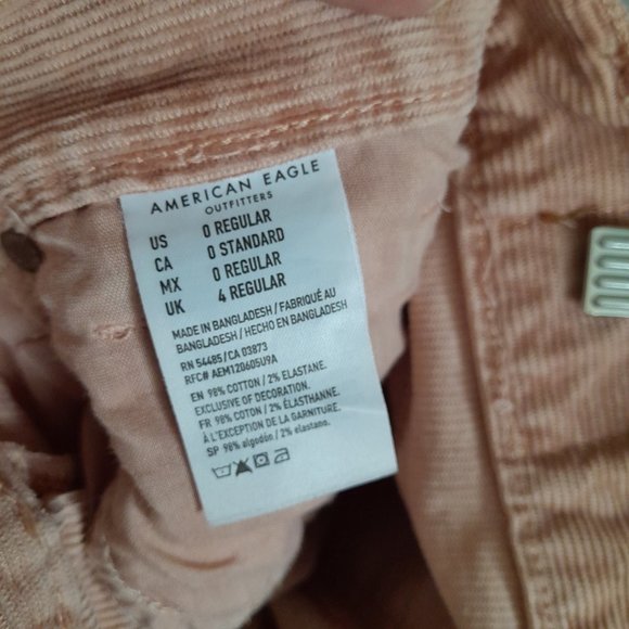 American Eagle Outfitters Mom Jean High Waist Corduroy Jeans Blush Pink Size 0 - Picture 9 of 10